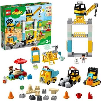 LEGO® 10933 DUPLO La Grue Et Les Engins De Construction, Pelleteuse, Camion avec Lumière & Son, Jouet Pour Enfants de 2-5 ans