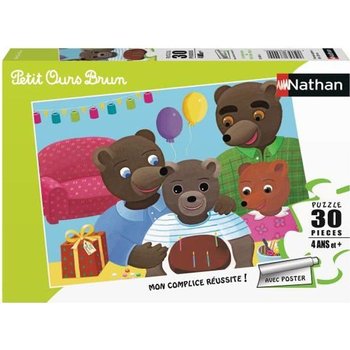 PETIT OURS BRUN Puzzle 30 pièces – L’anniversaire de Petit Ours Brun – Nathan – Puzzle Enfant + Poster – Dès 4 ans