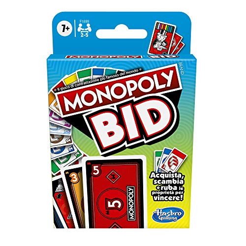 Hasbro Monopoly Bid Game, jeu de cartes rapide pour 4 joueurs, jeu familial pour les enfants de 7 ans et plus