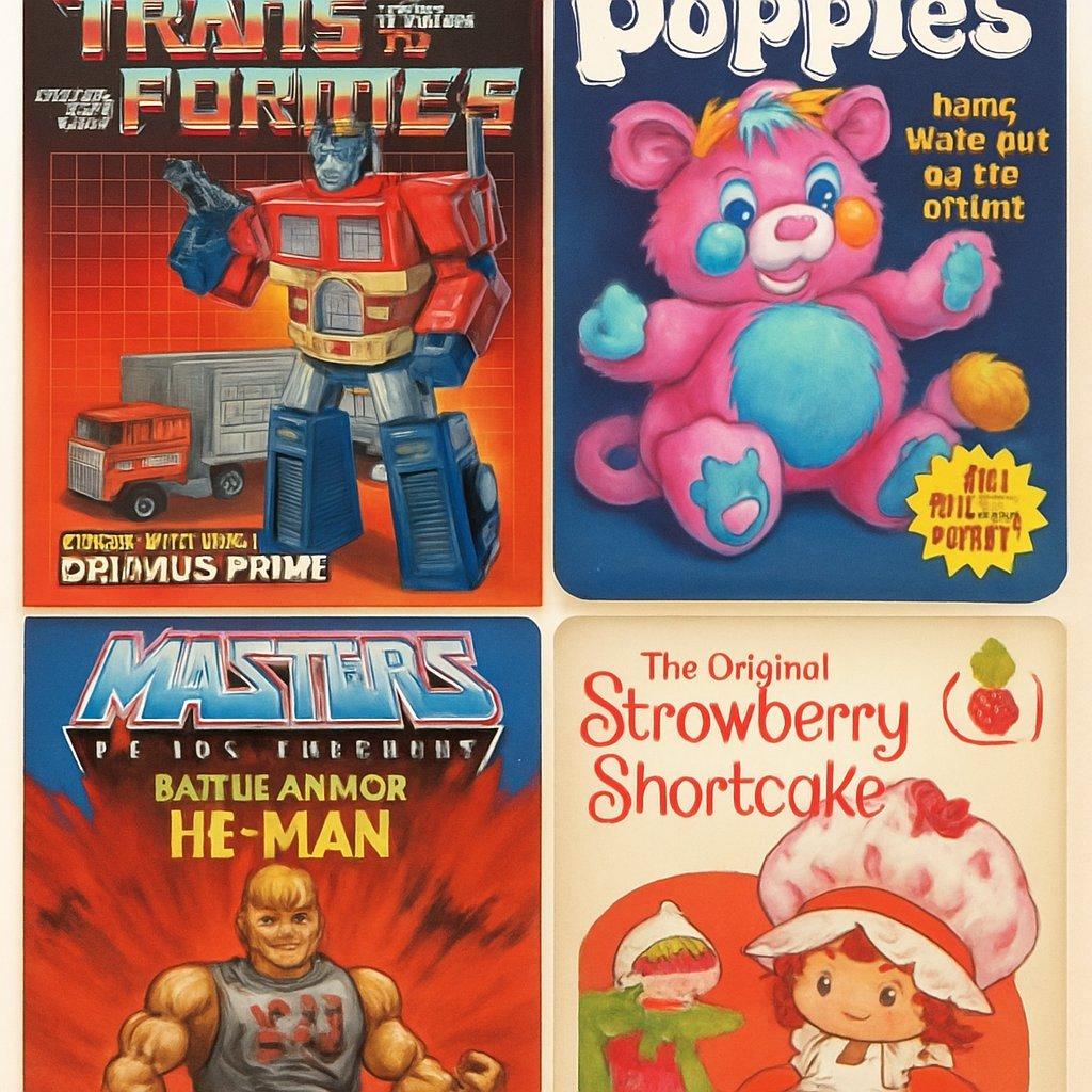 Emballages de jouets vintage des années 1980, illustrant la diversité et la rareté des 1980s vintage toys packaging.
