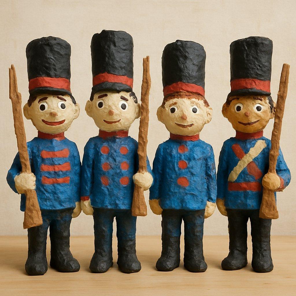 Enfants créant des soldats en papier mâché lors d’un atelier artisanal autour de l’histoire.