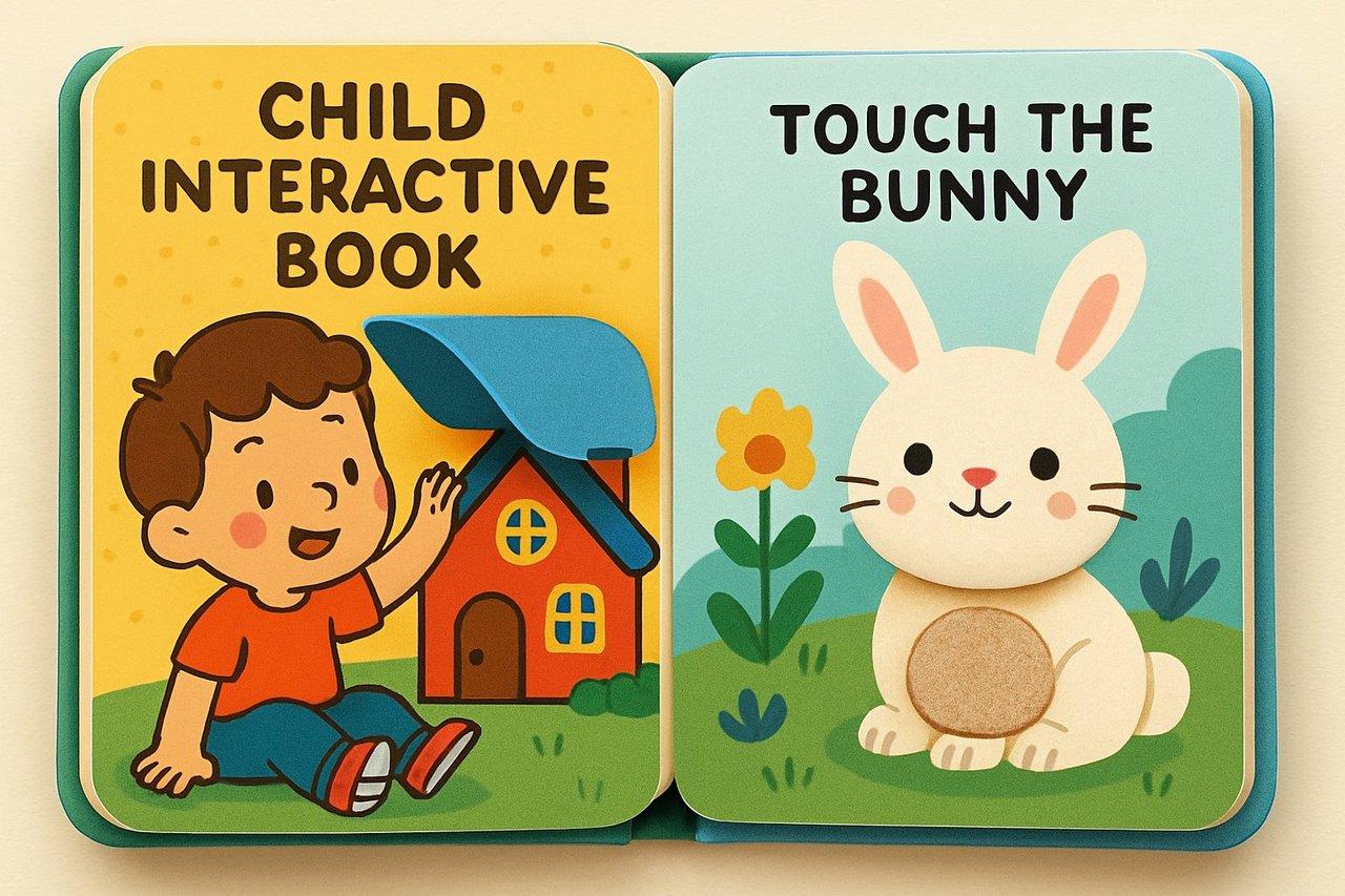 Un enfant explore un livre interactif Booksy Disney, stimulant son imagination avec des illustrations colorées.
