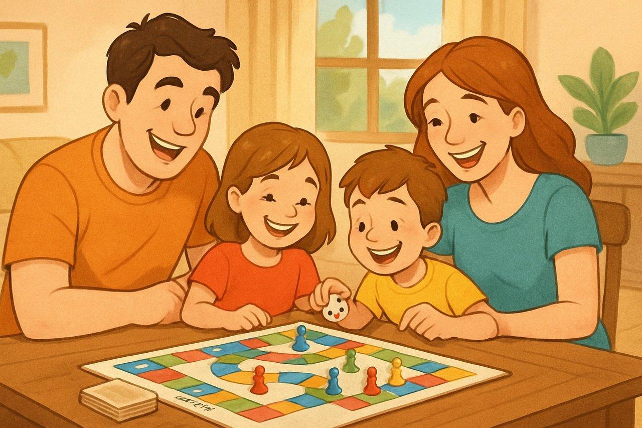 Une famille heureuse jouant à des jeux de société primés lors du Black Friday 2025, créant des souvenirs inoubliables avec des happy family board games.