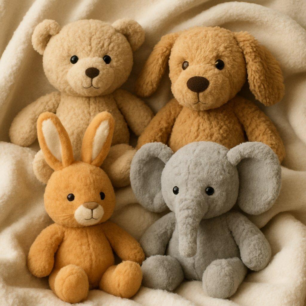 Une sélection de multiple plush toys soft blanket pour rassurer votre enfant avant les fêtes.