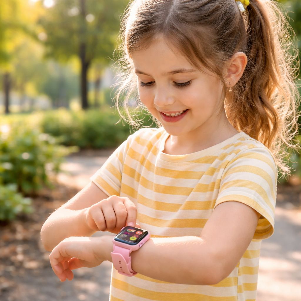 jeune fille avec sa montre connectée en extérieur